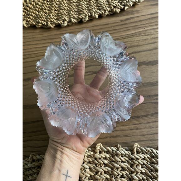 Vintage Midcentury Crystal Cut Glass Ashtray Frosted Floral Pattern MCM Ashtray - Picture 3 of 4